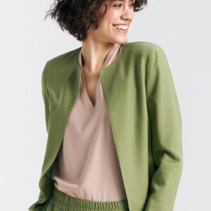 Żakiet typu chanel lniany Z54 Green Pistacjowy - Nife