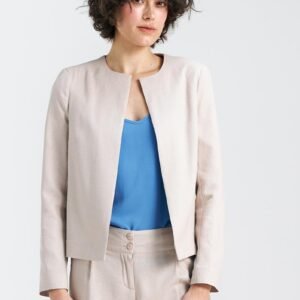 Żakiet typu chanel lniany Z54 Beige - Nife