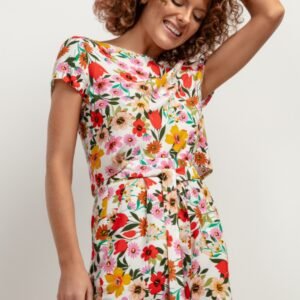 Szorty Damskie Model T411 Kwiaty na białym tle - Tessita