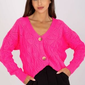 Sweter Kardigan Model LC-SW-8035.06X Fluo Pink - Rue Paris