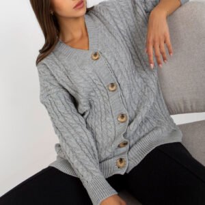 Sweter Kardigan Model LC-SW-8008.80P Grey - Rue Paris