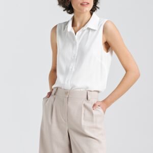 Bluzka bez rękawów, z kołnierzykiem B159 Ecru - Nife