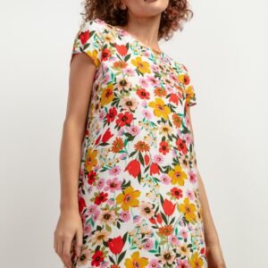 Sukienka Model T409 Kwiaty na białym tle - Tessita