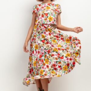 Spódnica Model T407 Kwiaty na białym tle - Tessita