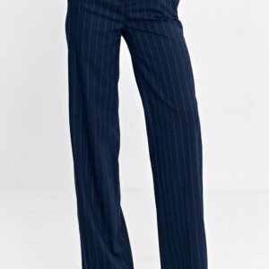 Spodnie bootcut z krytym guzikiem prążek SD103 Navy - Nife