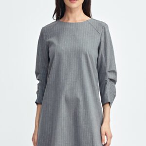 Sukienka z zakładkami na rękawach prążek S262 Grey - Nife