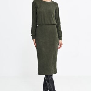 Sukienka z dzianiny prążkowanej z długim rękawem S260 Green - Nife