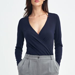 Bluzka body z kopertowym dekoltem B176 Navy - Nife