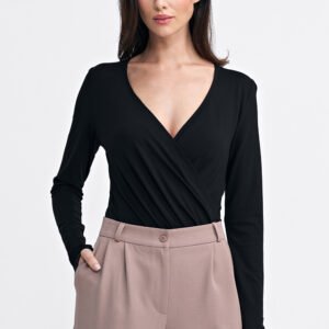 Bluzka body z kopertowym dekoltem B176 Black - Nife