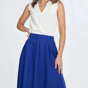 Spódnica midi z rayonu z zakładkami SP82 Indygo - Nife