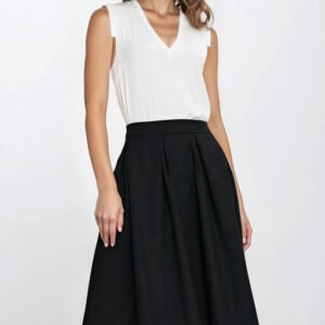 Spódnica midi z rayonu z zakładkami SP82 Black - Nife