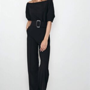 Czarny kombinezon z paskiem KM36 Black - Nife