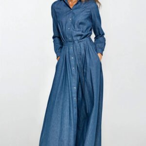 Sukienka Jeansowa sukienka maxi z długim rękawem S249 Jeans - Nife