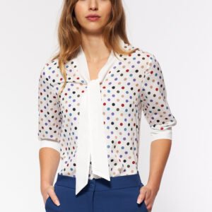 Subtelna bluzka z wiązaniem B181 Ecru/Violet - Nife