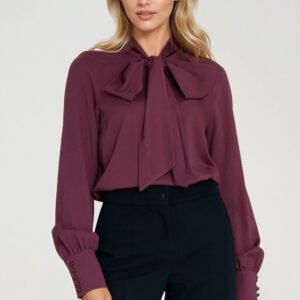 Wiskozowa bluzka z szarfą B204 Śliwka - Nife