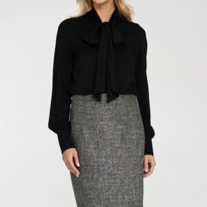 Wiskozowa bluzka z szarfą B204 Black - Nife