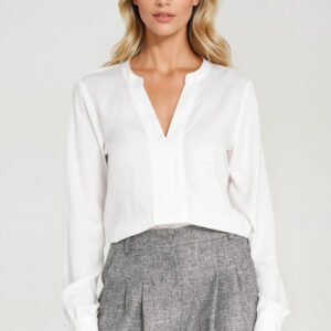 Wiskozowa bluzka z szeroką plisą na dekolcie B196 Ecru - Nife