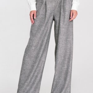 Spodnie z zakładkami wide leg SD116 Grey Melange - Nife