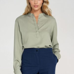 Wiskozowa bluzka polo ze stójką B194 Pistacja - Nife