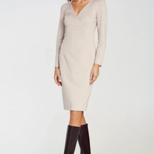 Sukienka z kopertowym dekoltem S276 Beige - Nife