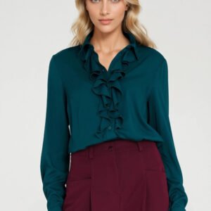 Wiskozowa bluzka z żabotem B202 Szmaragd - Nife