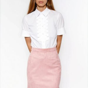 Biała koszula z plisami na dekolcie K90 White - Nife