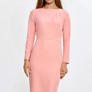 Sukienka z asymetryczną zakładką przy dekolcie S284 Łosoś - Nife