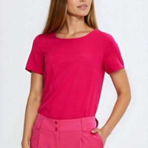 Bluzka basic z krótkim rękawem B215 Fuksja - Nife