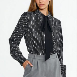 Bluzka z szarfą pod szyją B211 Wzór Koralik/Black - Nife