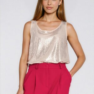 Błyszcząca bluzka na szerokich ramiączkach B219 Szampan - Nife