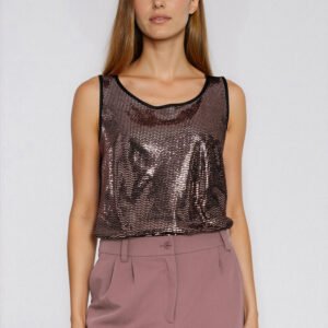 Błyszcząca bluzka na szerokich ramiączkach B219 Miedziany - Nife