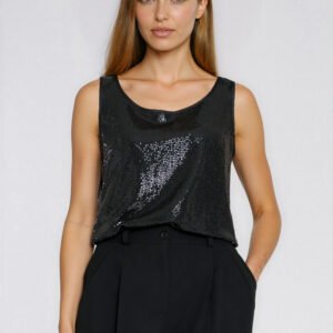 Błyszcząca bluzka na szerokich ramiączkach B219 Black - Nife