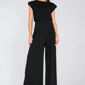 Kombinezon z nogawkami palazzo z dżetami KM45 Black - Nife