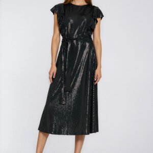 Sukienka Błyszcząca sukienka z falbanami na ramionach S288 Black - Nife