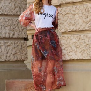 Spódnica Model L19 Bordo Flowers - Makadamia