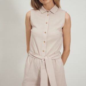 Beżowy kombinezon bez rękawów KM22 Beige - Nife