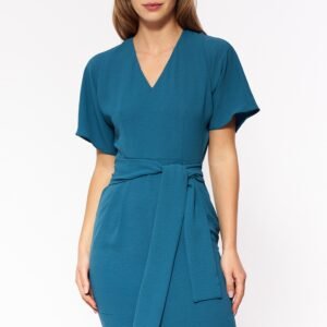 Sukienka Lazurowa elegancka sukienka z wiązaniem w pasie S204 Lazur - Nife