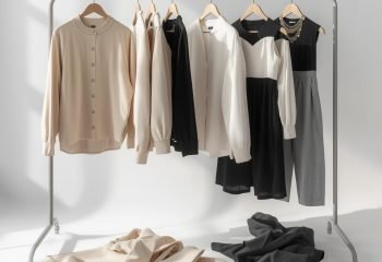 Szafa kapsułowa – zestaw damskich ubrań w neutralnych kolorach
